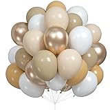 Luftballons Aprikosen, 60 Stück Beige Gold Weiße Luftballons Geburtstag, 12Zoll Weiß Aprikose Latexballons Metallic Gold Helium Luftballon für Geburtstag Hochzeit Babyparty Safari Dschungel Party Deko