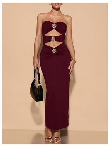 Image of Milumia Women's Metal Cut Out Strapless Tube Top Dress Bodycon Maxi Dresses Party Cocktail