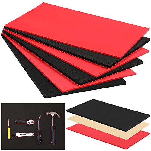 Sumind 3 Sets Tool Box Shadow Foam Organizers Liner Adjustable Inserts Foam Non Slip Liner Mat for Tool Box, Cabinet and Chest Drawers, Black Top and Red Bottom(12 x 24 Inch)