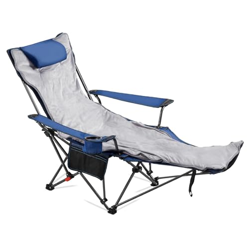 VEVOR Chaise de Camping Pliante, 4 Positions Réglables, Chaise Longue Inclinable Portable pour Adultes, avec Repose-Pieds, Coussin Moelleux, Charge 100 kg,...