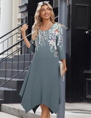 Image of Zeagoo Midi Dresses Women 2026 Dress 3 /4 Sleeve Casual Dresses with Pockets A Line Summer Beach Sundress