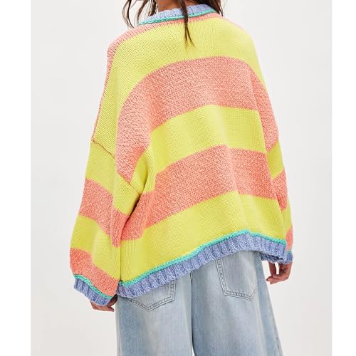 Women Vintage Pullover Sweater Y2k Crewneck Long Sleeve Preppy Oversized Color Block Knit Sweaters Tops4