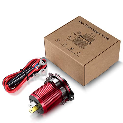 YONHAN Quick Charge 3.0 Dual USB Charger Socket, Waterproof Power Outlet Fast Charge with LED Voltmeter & Wire Fuse DIY Kit for 12V/24V Car Boat Marine ATV Bus Truck and More - Red - Thumbnail 7