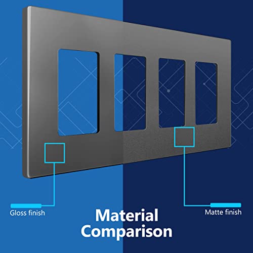 Image of LIDER Decorator Switch Cover, Screwless Wall Plate, Mid-Size 4-Gang 4.88 inch x 8.58 inch, LSWP-34M-SG, UL Listed, Thermoplastic, Matte Space Gray, 1-Pack