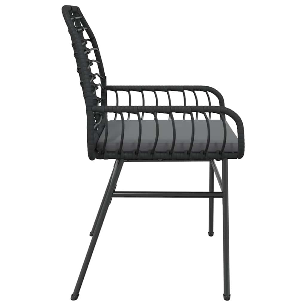 Krzesła ogrodowe 2 szt. z poduszką, czarny polirattan, odporny na warunki atmosferyczne, stal malowana proszkowo, 57 x 60 x 86 cm, możliwość układania w stos, krzesło balkonowe, do wypoczynku