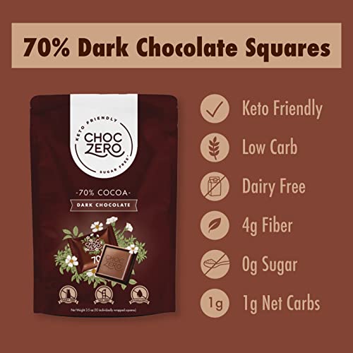70% Cocoa Special Keto Dark Chocolate - Vegan Friendly ChocZero Squares - Sugar-Free (6 bags, 60 snack pieces) - Thumbnail 4