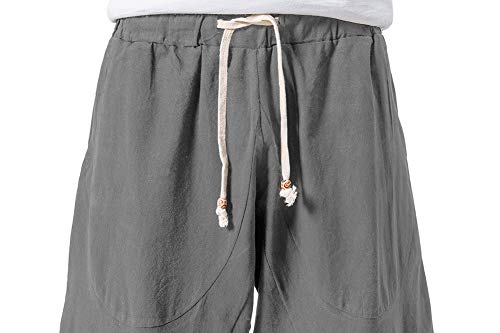Magnivit Men's Casual Pants Drawstring Loose Baggy Linen Capri Pants Crop Yoga Shorts Grey 34 #TOP4