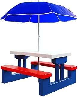 Deuba Kids Picnic Table Bench Set Parasol Children Garden Furniture Outdoor UV Protection Weatherproof