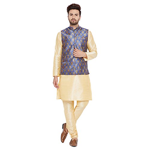 Image of SOJANYA (Since 1958, Men's Silk Blend Grey Kurta Pyjama & Silk Blend Jacket Combo