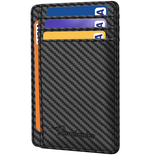 Travelambo Front Pocket Minimalist Leather Slim Wallet RFID Blocking Carbon