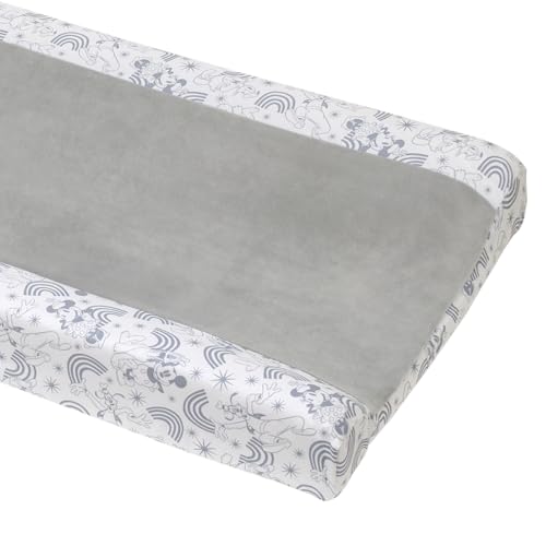 Image of Disney Mickey and Friends Grey and White Pluto, Goofy, and Rainbows Super Soft Changing Pad Cover