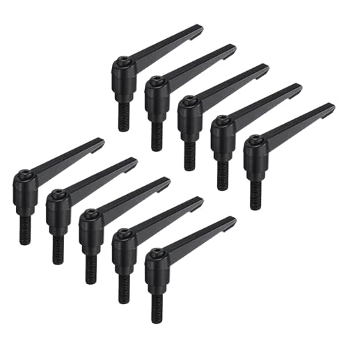Image of uxcell 10pcs Lever Adjustable Handles M10 x 30mm Metric Male Thread, Level Clamping Handle Hand Stud Knobs Rotating Screw Handles Bolts with Locking Lever, Black