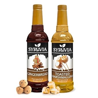 Syruvia Gingerbread and Toasted Marshmallow Syrup for Coffee - 25.4 fl oz. Sweet Coffee Flavoring Syrup. Kosher and Gluten-Free. Perfect for Lattes, Smoothies, Shakes, Drinks, Desserts, and More.