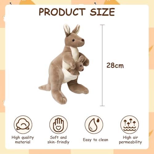 HaOrchid Känguru Plüschtier Plüschtiere, 28cm Kuscheltier, Plüsch Känguroo Spielzeug, Kuscheltier Mutter und Kind Känguru, Flauschiges Känguru Stofftier für Kinder Kuscheln, Spielen und Schlafen