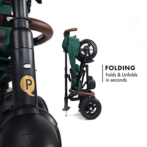 Image of QPlay Rito - Premium Luxury Foldable Trike for Toddlers Featuring Leather touchpoints, Toddler Tricycle Stroller, Push & Fold Tricycle for Ages 12 Months to 5 Years, Alpine Green Edition