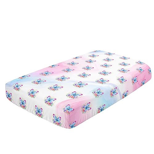 Image of Crib Bedding Set,3pcs Nursery Crib Bedding with Comforter Crib Sheet & Crib Skirt,Watercolor Butterfly Flowers Printed Nursery Bedding for Baby Boys and Girls(Butterfly)