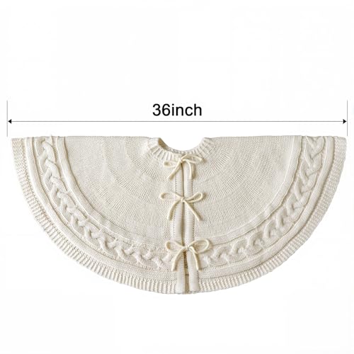 Christmas Tree Skirt 36 Inches: Braided Cable Knit Round Cream White Tree Skirt, Thick Rustic Christmas Tree Decorations Neutral Christmas Decor Christmas Tree Skirts for Xmas Home Party Supplies by MelonBoat - Image 2