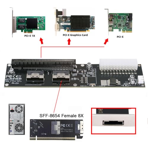 Image of Xiwai Dual Slimline SFF-8654 8X 74Pin VROC to PCIE 16x with ATX 24Pin Power | PCI-Express Adapter Switch Port for Mainboard Graphics Card