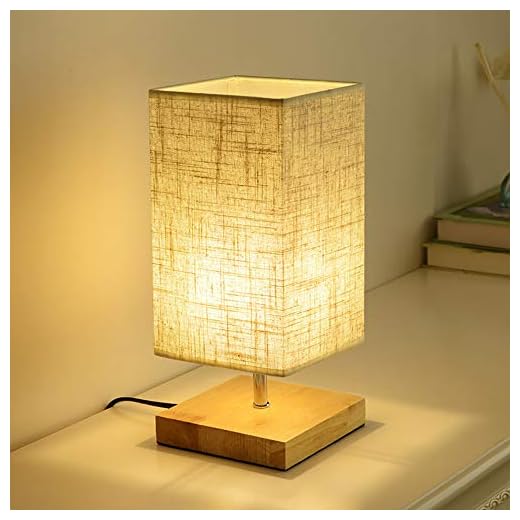 Mengjay Lampe LED de Table Chambre Rectangulaire Abat-jour Tissu Socle en Bois Léger, Lampe de Chevet pour Lecture de Nuit avec Culot E27 et Prise, dans Salon Bureau (Ampoule non incluse)