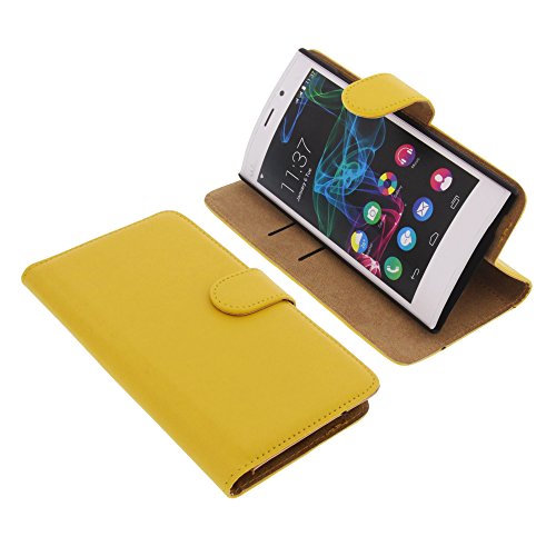 foto-kontor Housse pour Wiko Ridge Fab 4G Style Livre Jaune Coque de Protection Portefeuille