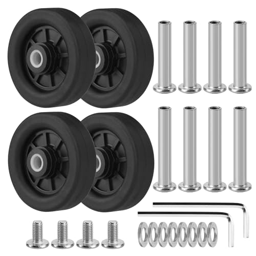 4pcs Luggage Wheels Replacement OD 50mm, Rubber Repair Suitcase Swivel Casters, Wear Resistant Mute Parts Black, EAC5