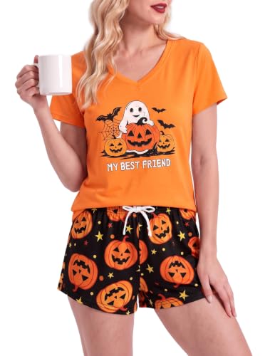 Image of YIJIU Women Short Sleeve Tee and Shorts Pajama Set Cute Alpaca Print Sleepwear