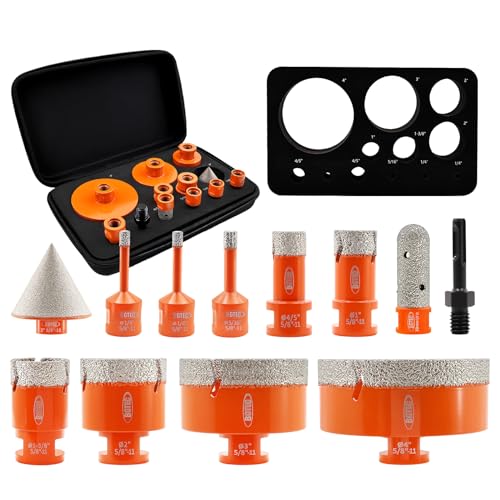 Image of BGTEC Diamond Hole Saw Kit Marsonry Drill Bits,5 /8-11 Thread 12pcs 6 /6 /8 /20 /25 /35 /50 /75 /100mm Drill Bits+20mm Milling Finger Bit+2 inch chamfering Bit+SDS for Granite Marble Porcelain Tile Ceramic