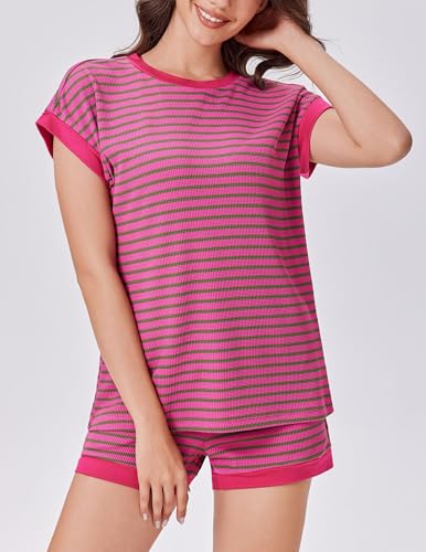 Image of Ekouaer Two Piece Sets for Women Summer Striped Lounge Set Vacation Outfit