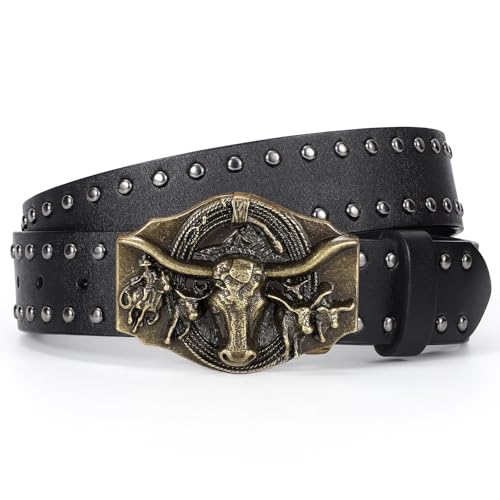 Western Cowboy Leather Belt for Men Women Cowgirl Western Belt for Jeans