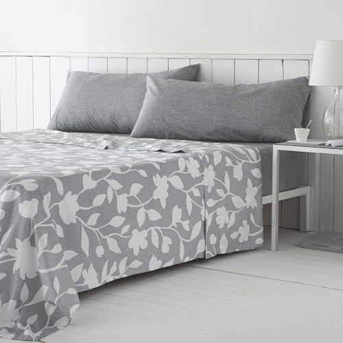 COTTON ARTean Juego de sabanas NARCEA Gris Cama de 200 x 190/200. Microfibra HIPOALERGENICA. Incluye sábana encimera + 2 Fundas de Almohada + sábana Bajera Ajustable Cama de 200