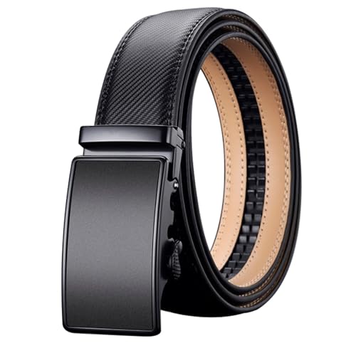 ROSSRORE Cinturón de cuero genuino ajustable con trinquete para hombre, adecuado para trajes de negocios y zapatos de vestir Oxford con hebilla automática, Negro, 36''-42''Waist Adjustable