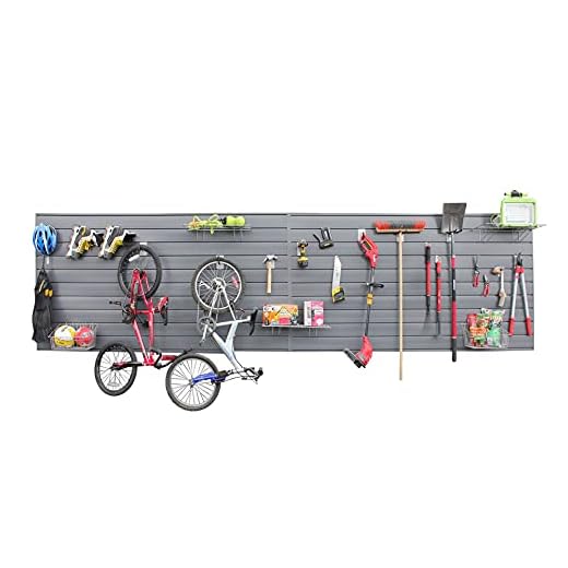 PROSLAT 33709K Ultimate Slat Wall Bundle with Slat Wall Panels, Hook Kit, Shelf and Basket Kit, Light Grey