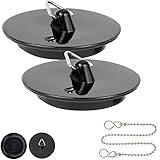 PVC Stöpsel für Waschbecken, 2 Pack, schwarz, Ø 42 mm auf 38 mm Oberseite auf Unterseite, inkl. 1 x 30 cm Stöpsel Kette, Ablauf Stopfen für 1 1/2