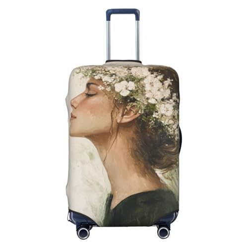 Woman With White Flowers Crown Vintage Elastic Travel Luggage Covers Dustproof Scratch-Resistant Suitcase Protector Fit 22-24 Inch
