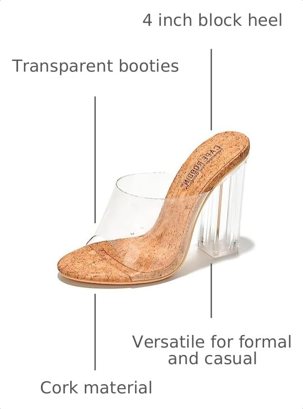Image of Cape Robbin Fusion Chunky Block High Heels for Women, Transparent Booties for Women