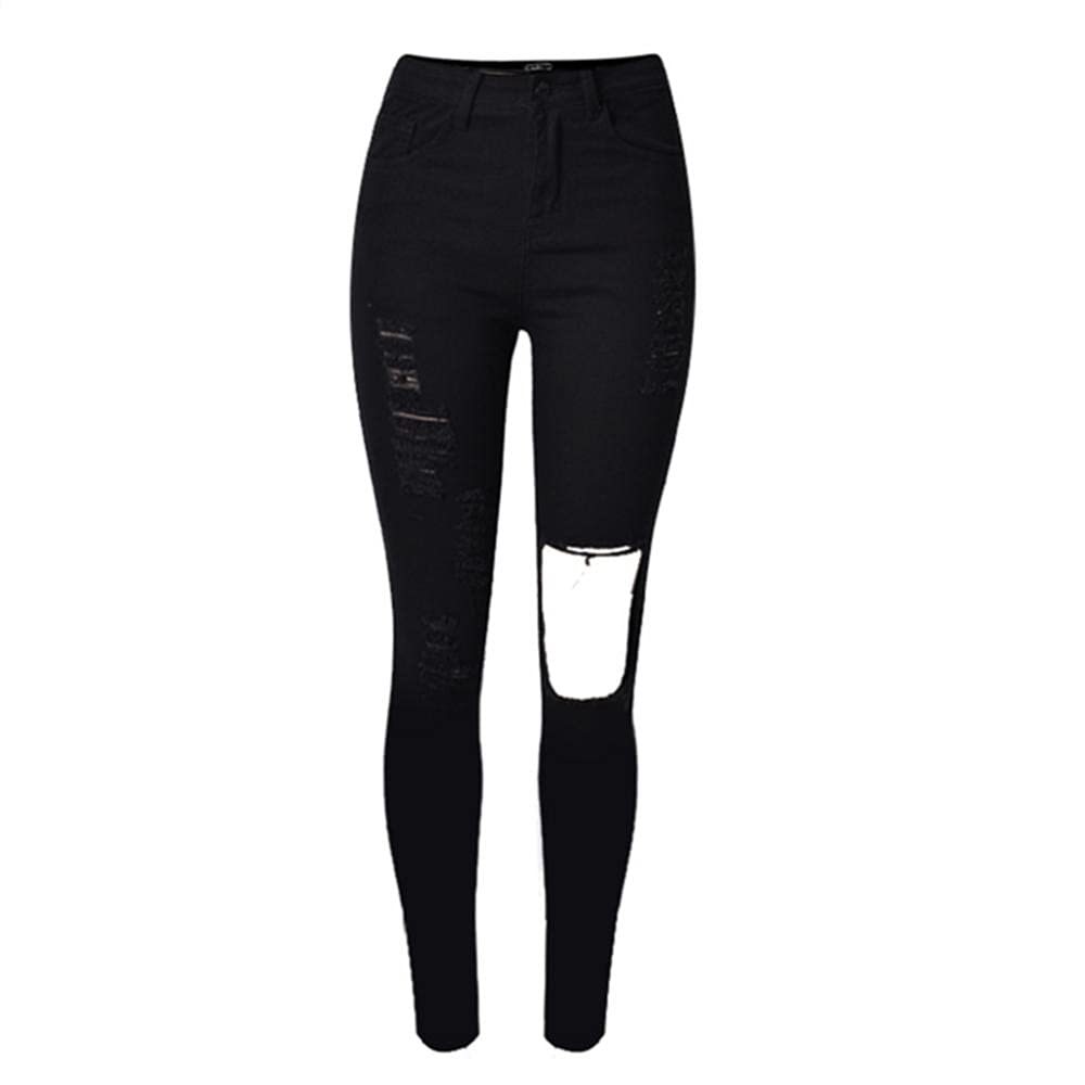 Loch zerrissene Jeans für Frauen Hohe Taille Freund Jeans Femme Unregelmäßige Loch Schwarze Jeans Frauen Persönlichkeit Sexy Hüfte Push Up Pants-Farbe1_38.