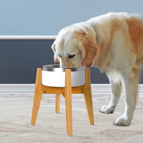 Dog Bowl Stand (14-inch High) - Ideal for Large Breeds, Use to Elevate, Raise Pet Dishes, Water Fountains and Slow Feeders - Adjustable Sideways, Bamboo - (Bowls not Included) - Image 5