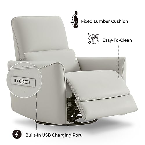 Image of CHITA Power Recliner Chair, Swivel Nursery Glider, Faux Leather, Cream | FSC Certified Upholstery Rocking Chair, Power Lumbar Support, Reclining Chair for Living Room & Nursery