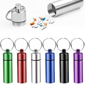 Jinlaili 6 stuks draagbare aluminium pillendoosjes, aluminium pillendoos, sleutelhanger, waterdicht, medicijnenpillendoos, capsulepillendoos, pillendoos, aluminium voor outdoor, sport, camping,
