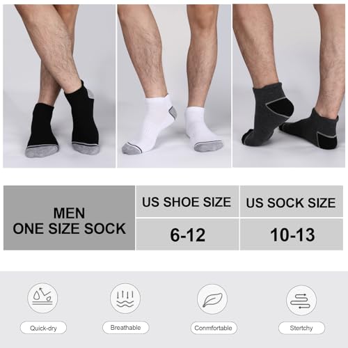 12 Pack Mens Ankle Socks Athletic Running Cushioned Breathable Low Cut Sports Workout Socks,Shoe Size:6-123