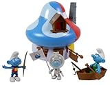 Colección Deagostini OPO 10 - La casa Multicolor (Azul y roja) de los Pitufos + 2 figuritas articuladas: Astronauta + Lanzador de Jabalina + Marinero con su Barco / CS07