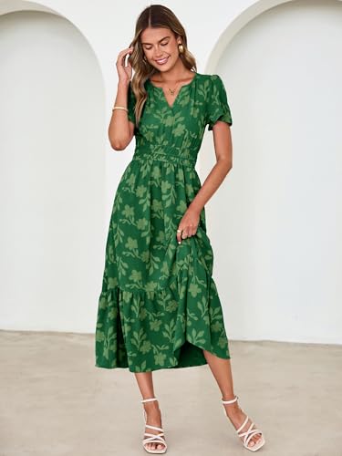 Image of Simplee Womens Summer Boho Maxi Dress Semi Formal Wedding Guest Short Sleeve V Neck Empire Waist Floral Long Dresses