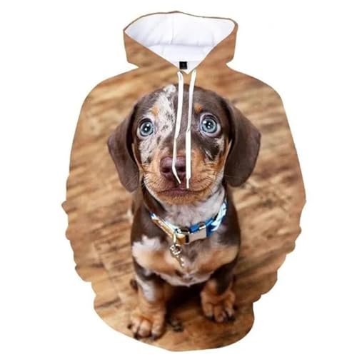 Pull à capuche teckel 3D aux finitions durables et coutures doublées