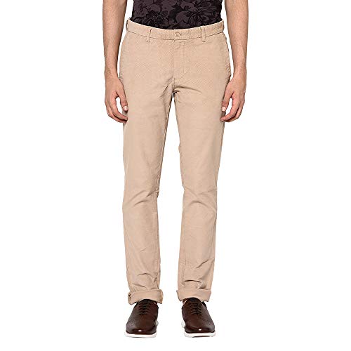 Image of Blackberrys Men's Cotton Blend Self-Design Slim Fit Casual Trousers