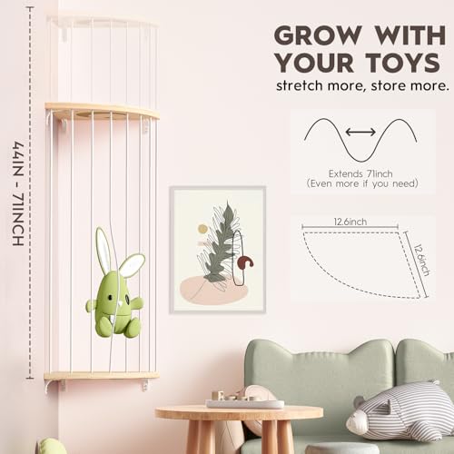 Image of Stuffed Animal Storage Wood Corner Plush Toys Holder with Star Pattern, Length Adjustable Hanging Stuffed Animal Toy Organizer Shelf for Nursery Play Room Bedroom Kid Room