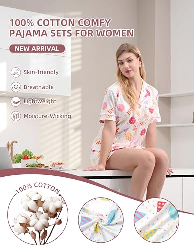 Image of NAP BOUND 100% Cotton Pajamas for Women Sets 2 Pieces Pjs Button short sleeves with Pockets Soft Sleepwear Loungewear XS-XXL