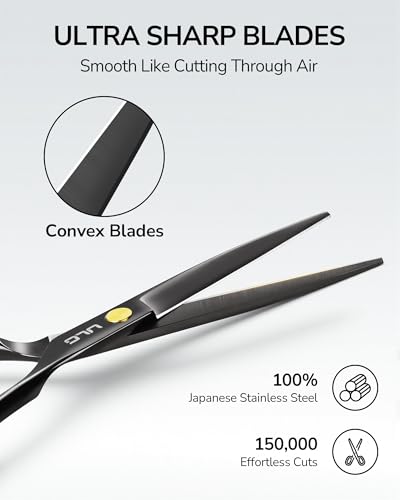 Hair Cutting Scissors, ULG Professional Hair Scissors 6.5” Right-Hand Razor Edge Barber Shears Salon Hair Cutting Shears Made of Japanese Stainless Steel, Hand Sharpened Black