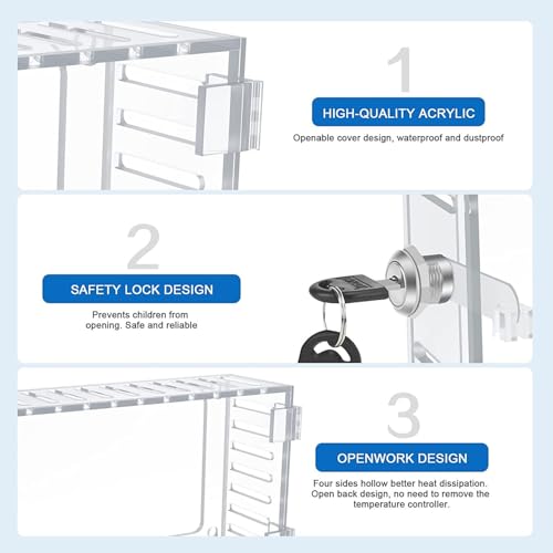 Thermostat Lock Box Clear Lock Box with Key, Large Universal Thermostat Guard Clear Cover with Key for Thermostat On Wall, 7.28 * 4.72 * 2in Home Thermostat Lock Box Cover On Wall
