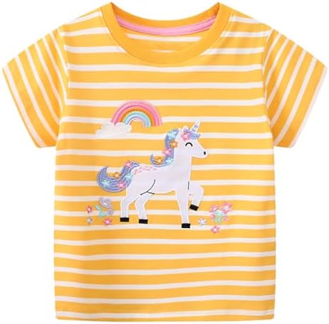 Toddler Girls T-Shirt Short Sleeve Shirt Unicorn Bunny Print Cute...