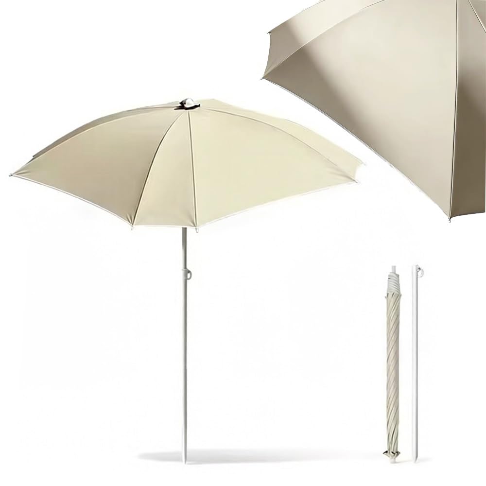 LARAKVEAKV Portable Umbrella For Outdoor Table, Lightweight Market Umbrella 6.5ft 7.2ft 7.8ft Beach Sun Umbrella Waterproof Parasol For Deck, Pool(Beige,2.2m/7.2ft)